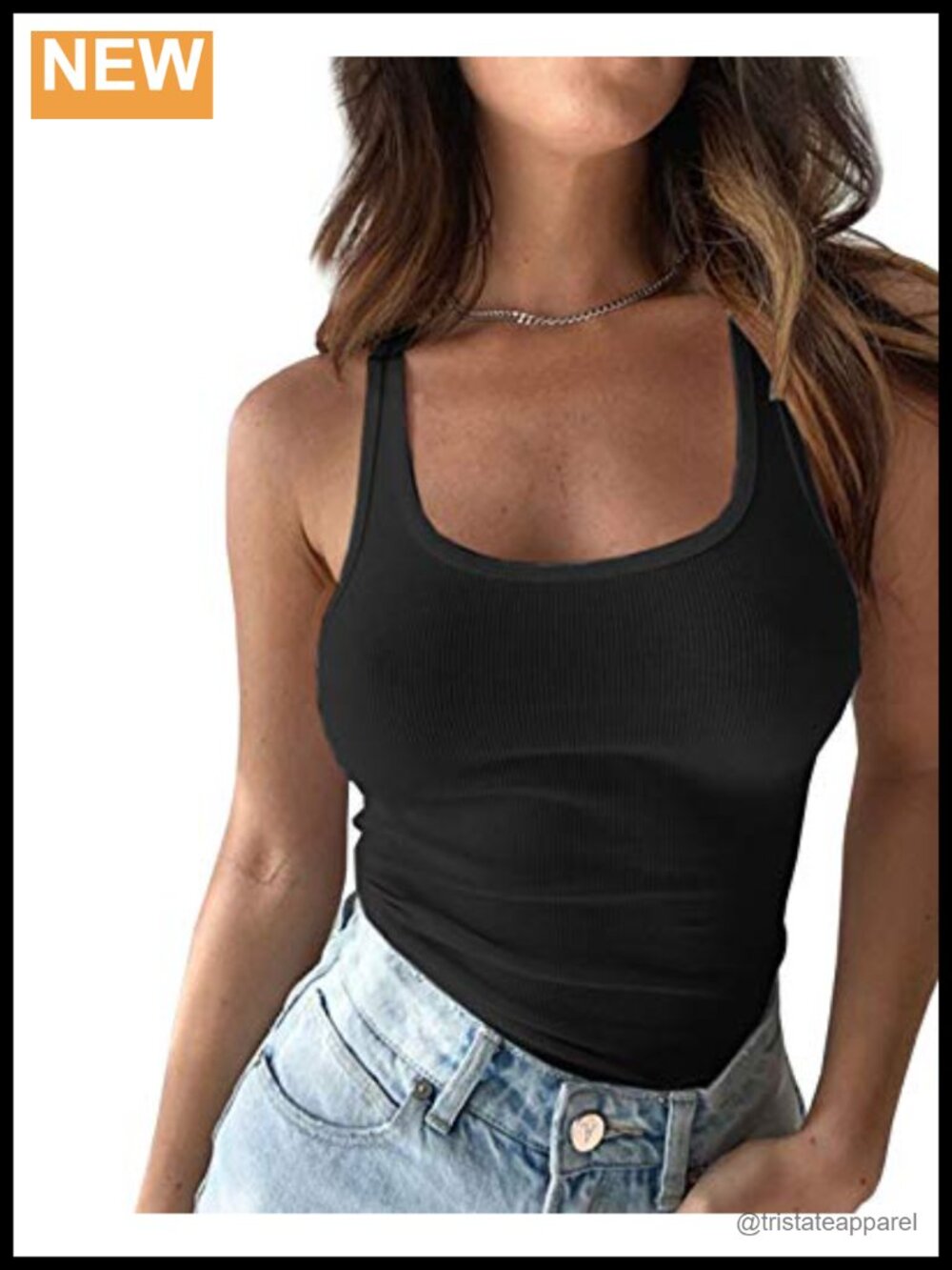 Women's Ribbed Scoop Neck Slim Fit Tank Top Sleeveless Workout Cami